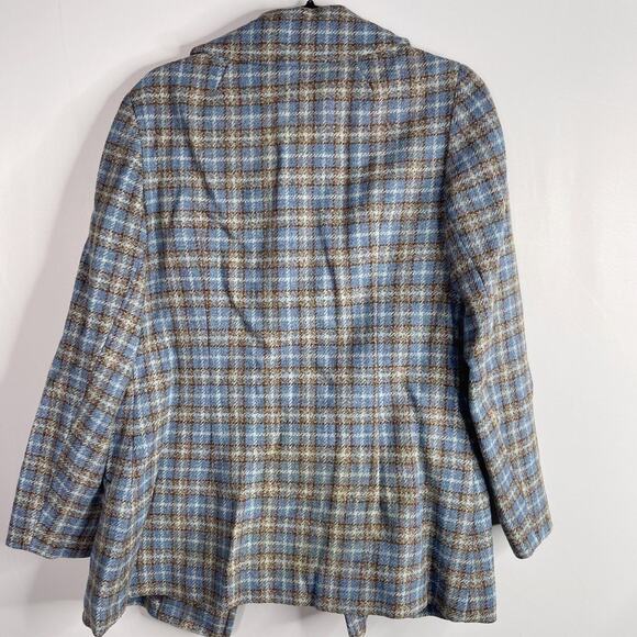 Vintage Pendleton Womens 12 Blue Brown Plaid Blazer Jacket Pure Virgin Wool - Picture 2 of 9